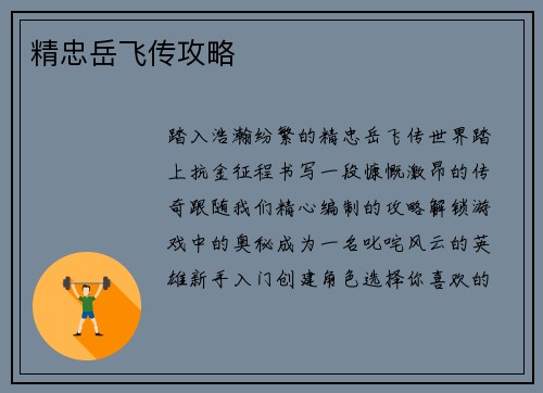 精忠岳飞传攻略