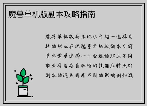 魔兽单机版副本攻略指南